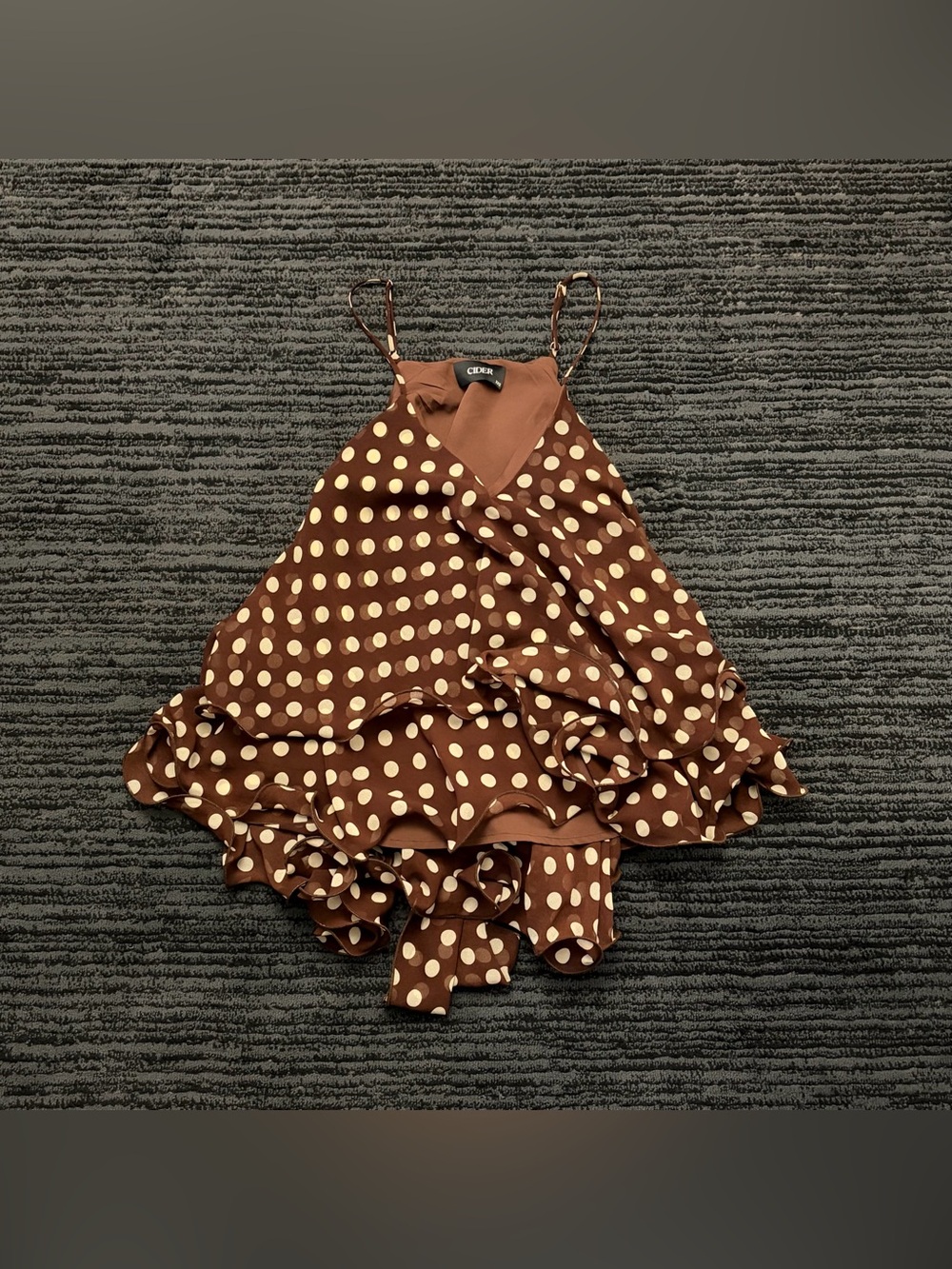 CIDER Ruffle Polka Dot V Neck Spaghetti Strap Camisole Top